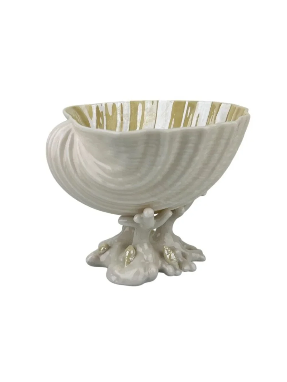 Belleek Ireland Cardium Shell On Coral Base Compote Candy Pedestal Bowl Beige